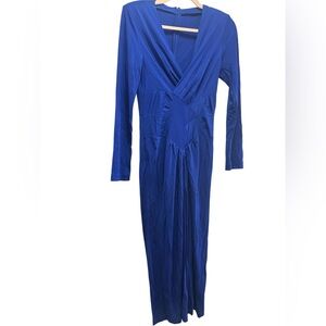 Diane Von Furstenberg DVF Blue Stretch V-Neck Long Sleeve Midi Dress XS/S
